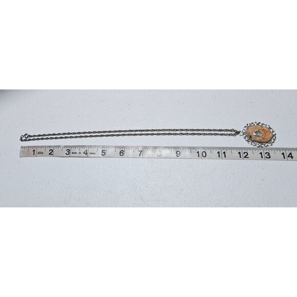 Vintage Elegant Crazy Lace Jasper Pendant Necklace Silver Tone Fashion Jewelry - Picture 5 of 6